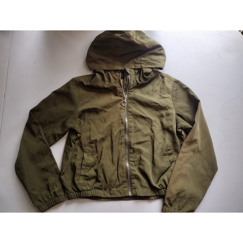 Primark Kids Olive Green Hooded Windbreaker Jacket Full Zip Mesh Lined 11-12